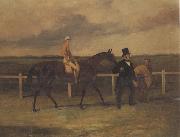 Harry Hall Mr J B Morris Leading his Racehorse 'Hungerford' with Jockey up and a Groom On a Racetrack USA oil painting artist
